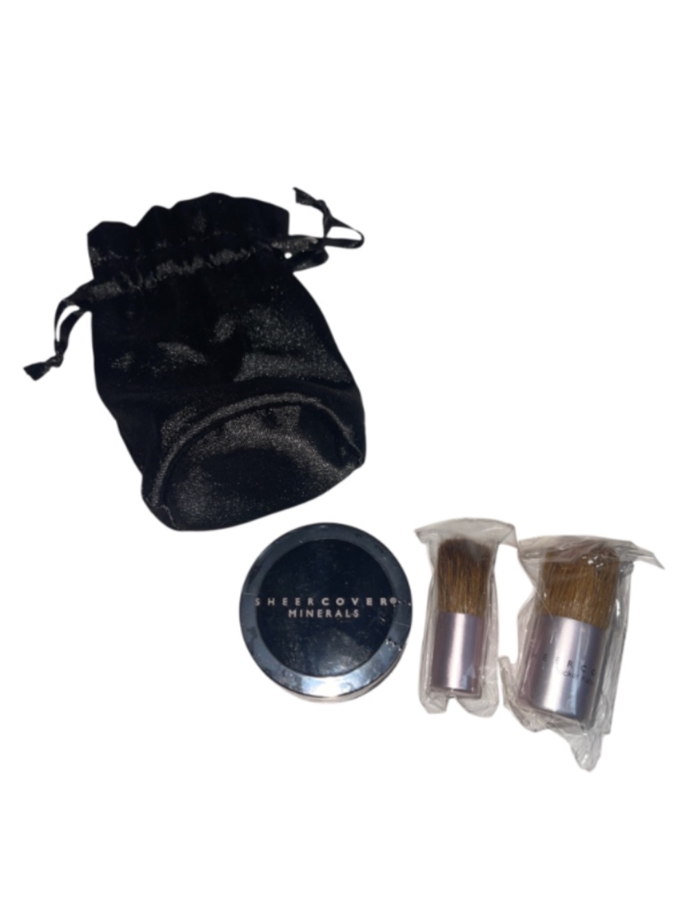 Sheer Cover Minerals Duo Concealer Mini Compact Pocket Kabuki Brush Set New Lot